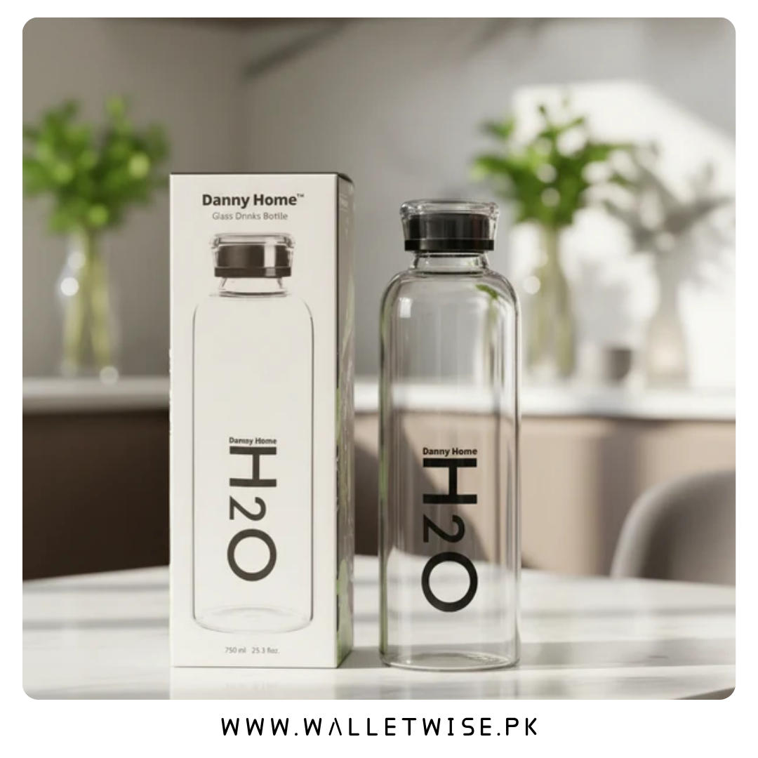 Danny Home H2O Premium Borosilicate Glass Water Bottle with Leak-Proof Lid (750ml)