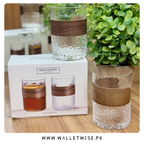 Danny Home Pro Textured Glass Cup Set with Wooden Sleeve – 310ML (Set of 2)