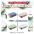 Drawer type egg storage box for refrigerator with freshness tracker and 20 egg capacity storage organizer