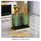 Dual Compartment Cutlery Holder & Kitchen Organizer Stand with Drain Tray