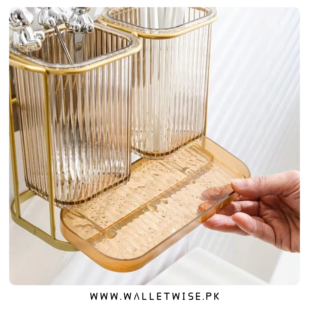 Dual Compartment Cutlery Holder & Kitchen Organizer Stand with Drain Tray
