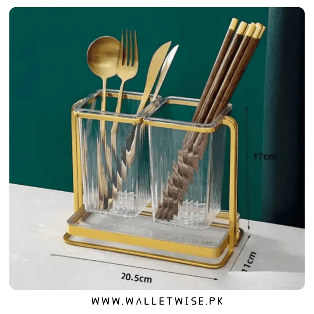 Dual Compartment Cutlery Holder & Kitchen Organizer Stand with Drain Tray