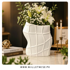Modern Ribbed Ceramic Decorative Vase – Donut, Wave Grid & Oval Shapes