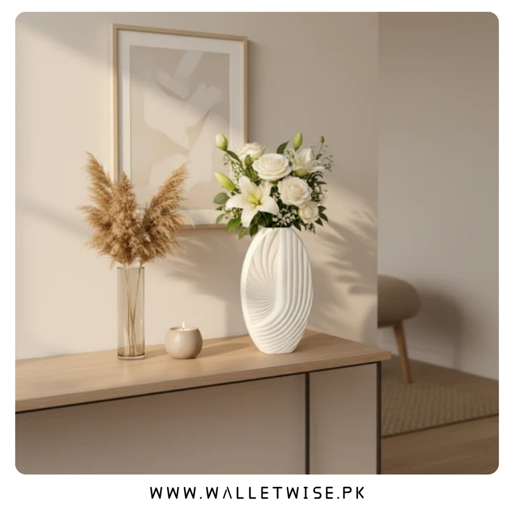 Modern Ribbed Ceramic Decorative Vase – Donut, Wave Grid & Oval Shapes