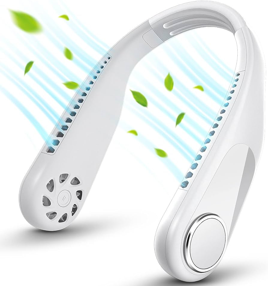 Portable Bladeless Hanging Neck Fan – USB Rechargeable 360° Cooling Fan