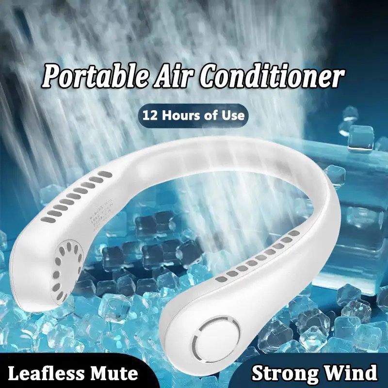 Portable Bladeless Hanging Neck Fan – USB Rechargeable 360° Cooling Fan