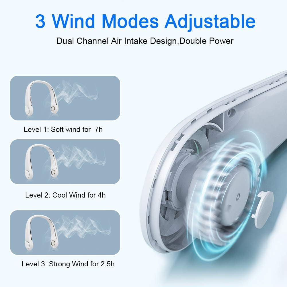 Portable Bladeless Hanging Neck Fan – USB Rechargeable 360° Cooling Fan