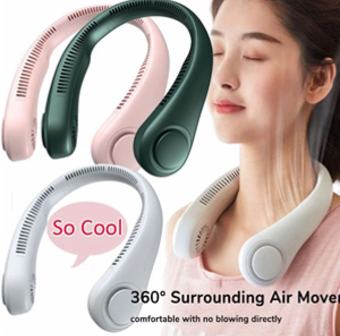 Portable Bladeless Hanging Neck Fan – USB Rechargeable 360° Cooling Fan