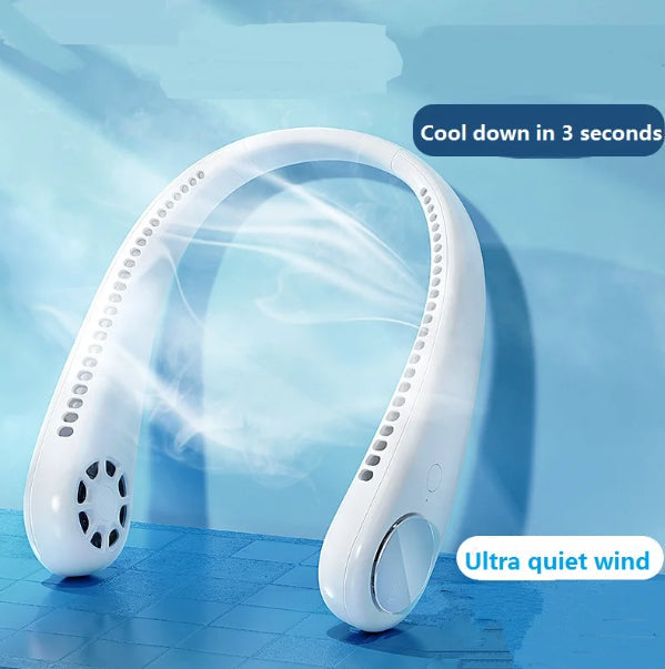Portable Bladeless Hanging Neck Fan – USB Rechargeable 360° Cooling Fan