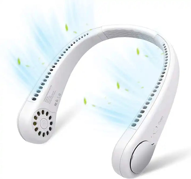 Portable Bladeless Hanging Neck Fan – USB Rechargeable 360° Cooling Fan