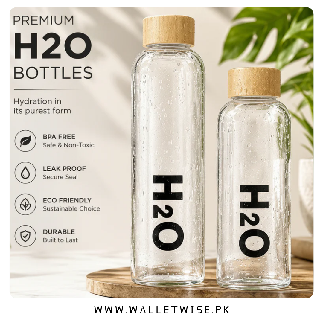 Premium Borosilicate Glass Water Bottle with Bamboo Lid – 350ML|500ML|750ML|1000ML