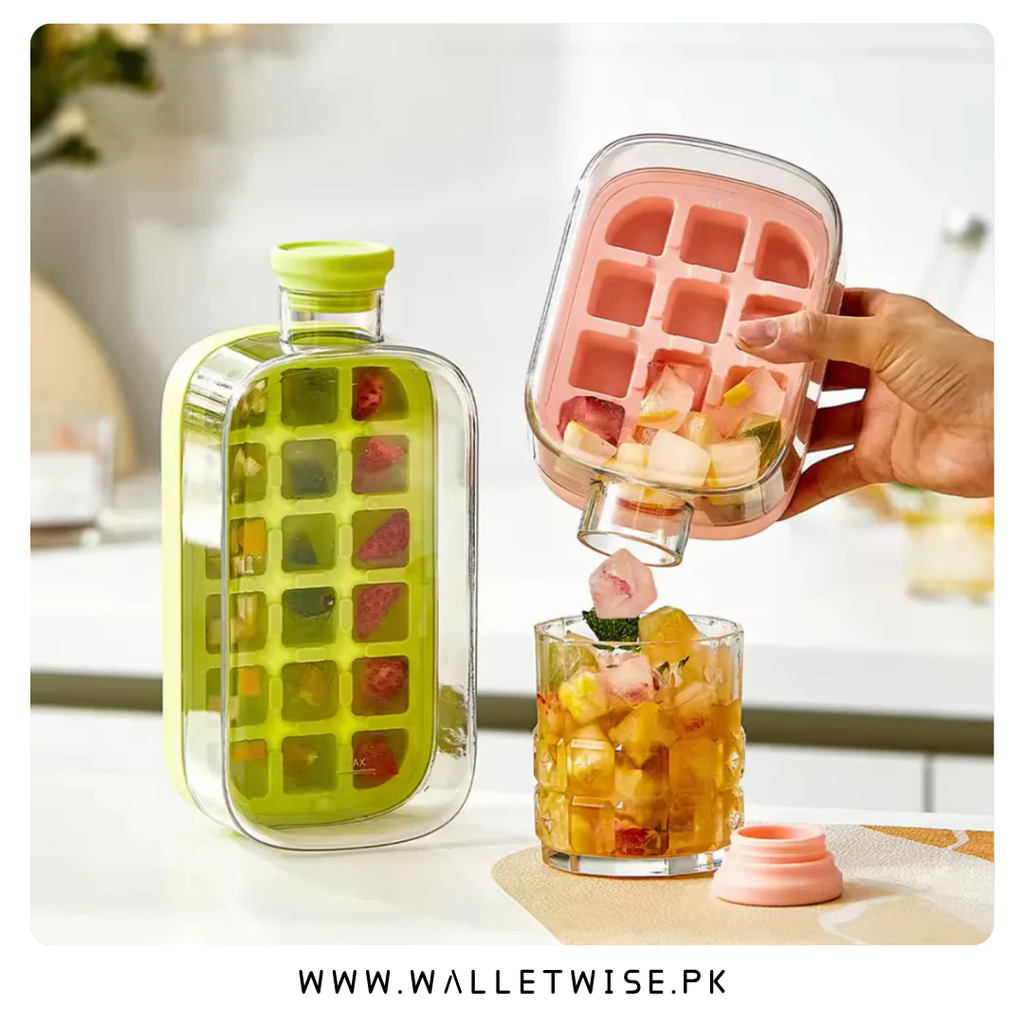 2-in-1 Press Type Ice Cube Maker Bottle with Straw – Portable Ice Tray Water Bottle