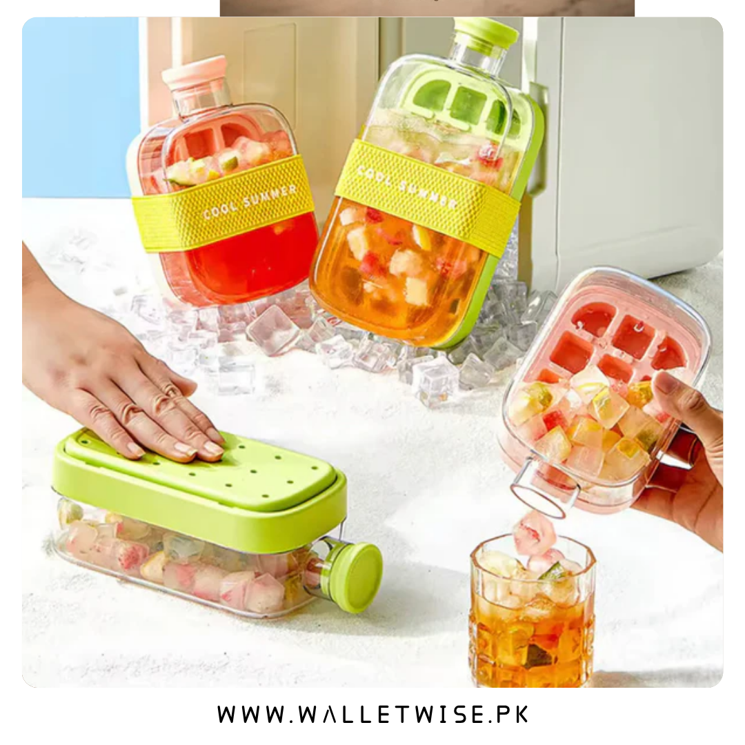 2-in-1 Press Type Ice Cube Maker Bottle with Straw – Portable Ice Tray Water Bottle