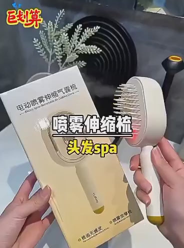 3-in-1 Electric Steam Hair Brush with Built-in Water Spray, Rechargeable Detangling Hair Brush with Nano Mist, Red Light & Vibration, Anti-Frizz Hair Styling Brush for Women