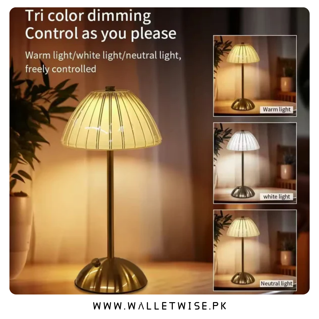 Rechargeable Mushroom Table Lamp – 3 Color Dimmable Cordless LED Lamp