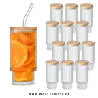 Ribbed Glass Tumbler with Bamboo Lid & Straw – 400ML Drinking Glass