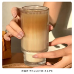 Ribbed Glass Tumbler with Bamboo Lid & Straw – 400ML Drinking Glass