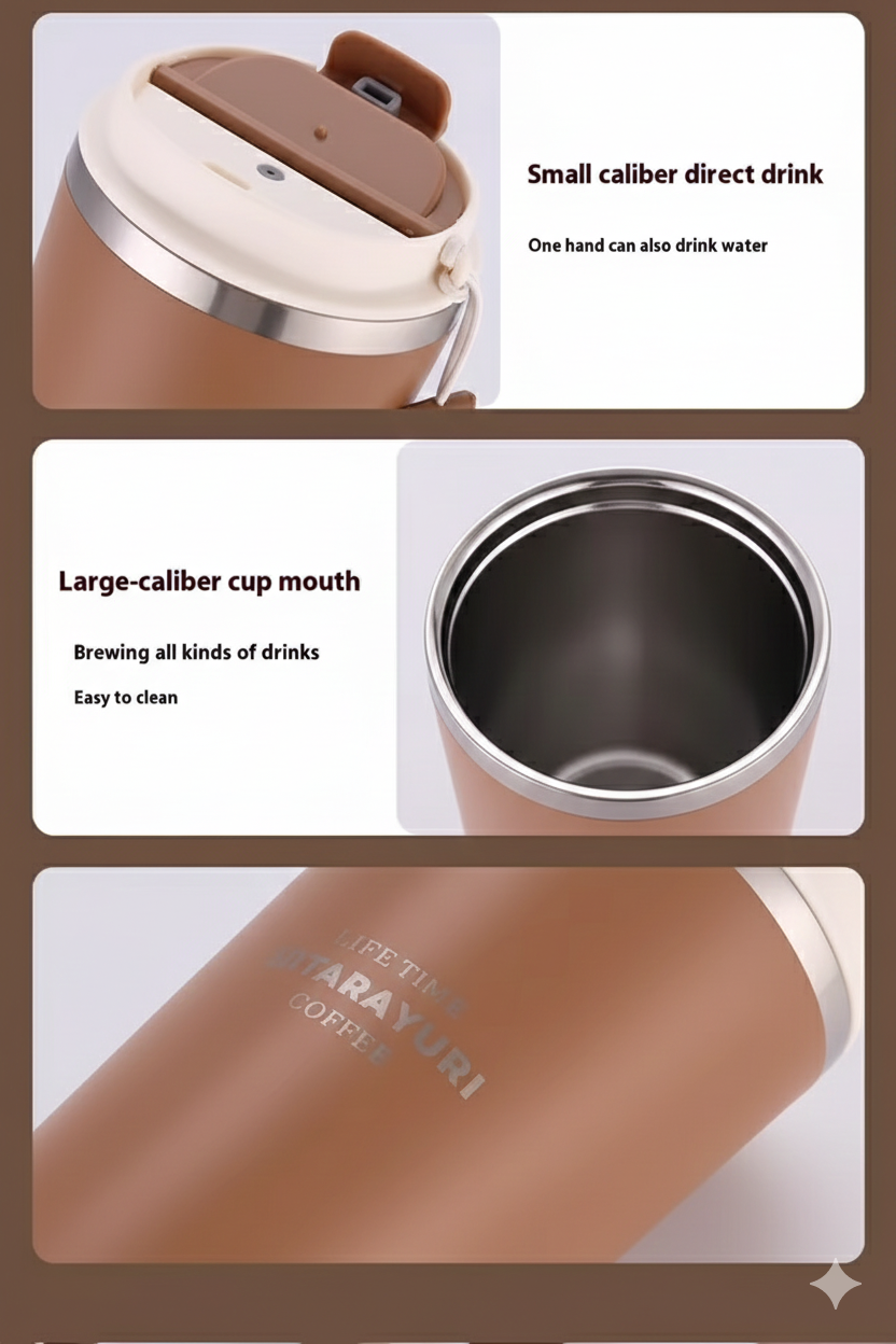 SITARAYURI Time Coffee Cup – 450ml Stainless Steel Travel Mug