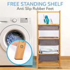 2/3-Tier Natural Bamboo Storage Rack with Fabric Baskets – Foldable & Multi-Purpose