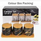Premium Grey Aurora Marble Ceramic Condiment Jar Set – 3 Pieces (350ml Each)
