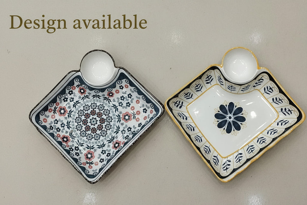 7-Inch Ceramic Dumpling Plate with Built-In Dipping Tray - My Store