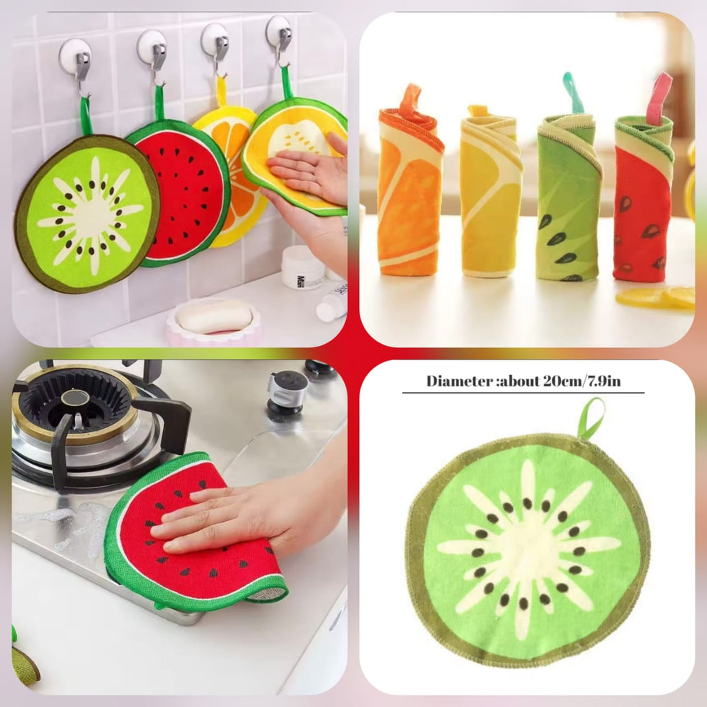 4 pcs Lovely Fruit Print Hanging Kitchen Towel Microfiber