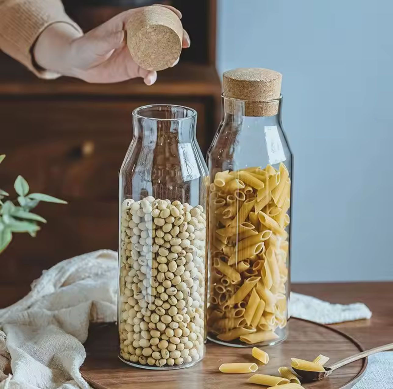 Premium Borosilicate Glass Jar Bottle with Wooden Cork