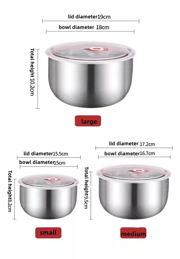 3 Sizes Stainless Steel Food Container with Airtight Plastic Lid