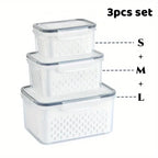 3-Piece Fresh-Keeping Fridge Organizer Set with Drain Baskets