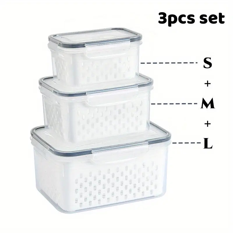 3-Piece Fresh-Keeping Fridge Organizer Set with Drain Baskets