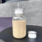 Borosilicate Glass Water Bottle with Dual Lids & Time Markers