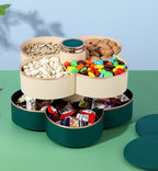 2 layer rotating dry fruit tray is a beautifully designed flower-shaped storage organizer