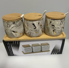Premium Grey Aurora Marble Ceramic Condiment Jar Set – 3 Pieces (350ml Each)
