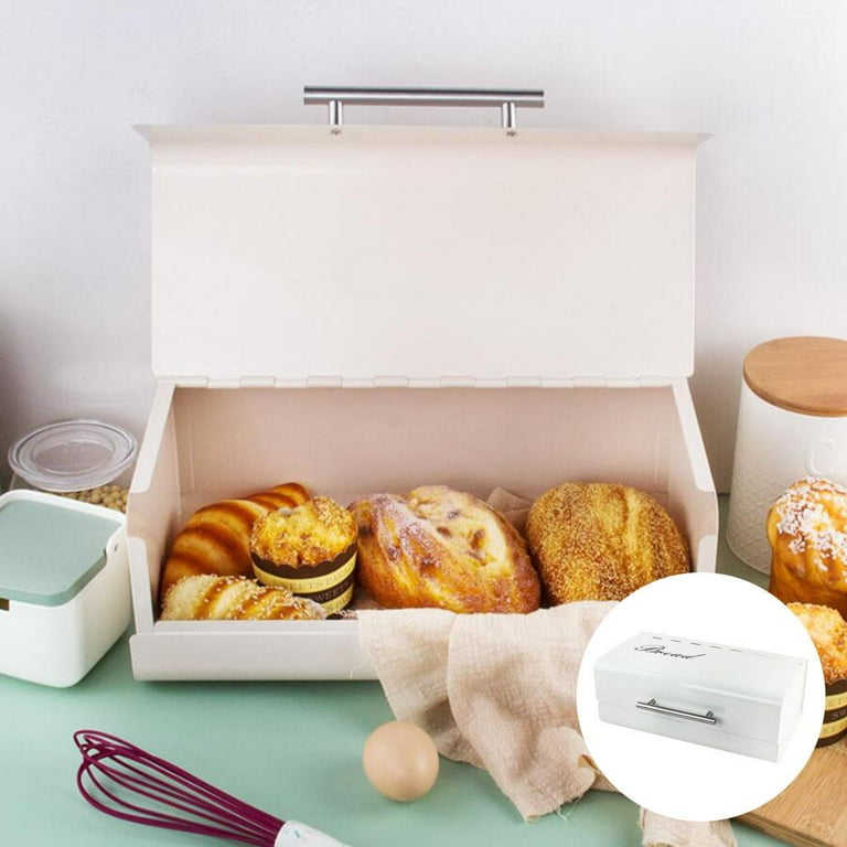 Vintage Metal Bread Box – Retro Kitchen Storage (White)