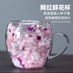 🌸 Double Wall Glass Mug with Dried Flowers (450ml)