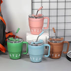 Korean Insulated Stainless Steel Coffe Mug With Straw, 460ml