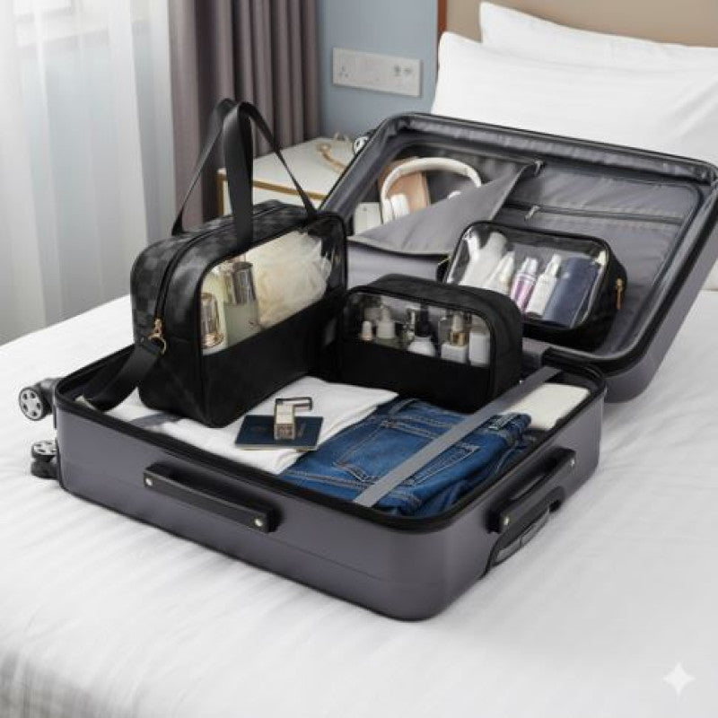 Transparent Cosmetic Travel Organizer Bag Set (3-Piece)
