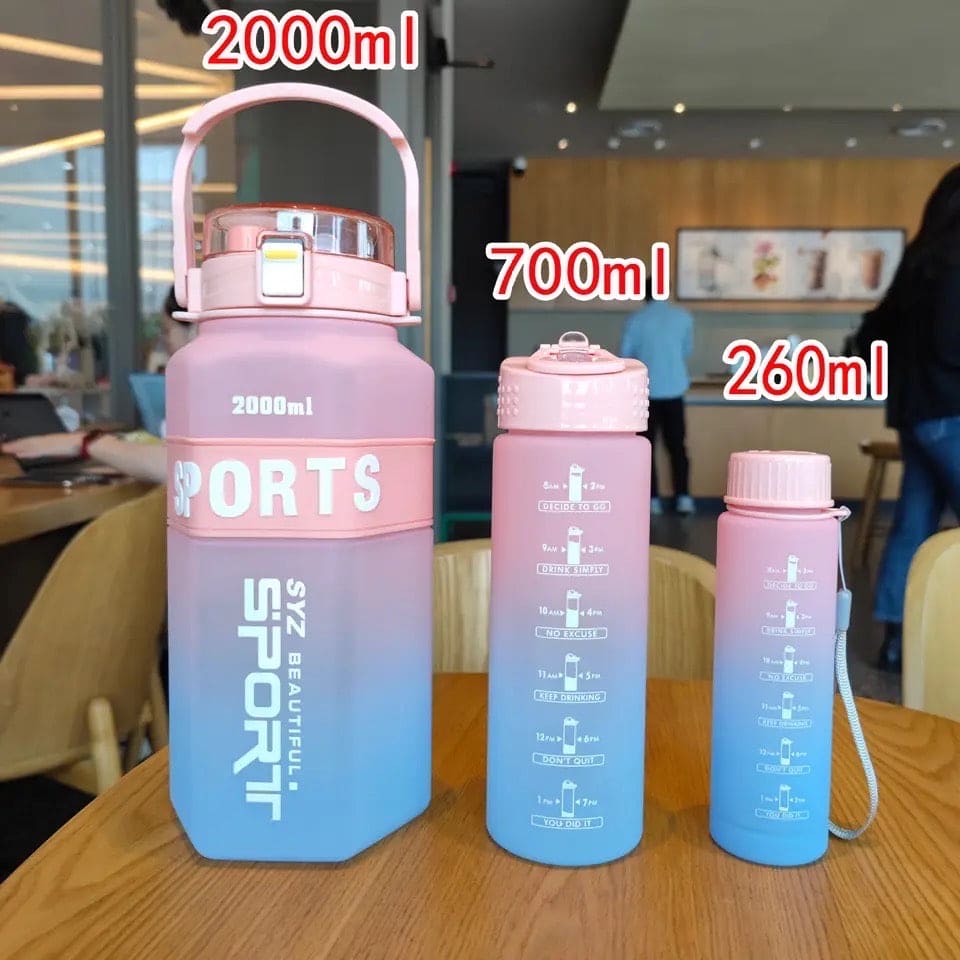 Set of 3 Sport Water Bottles with Straw – Modern Ombre Design - My Store