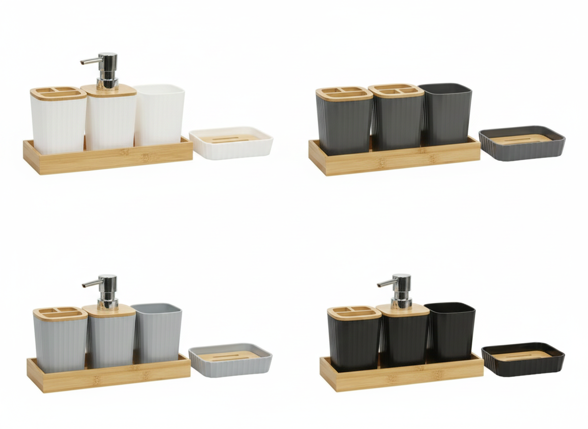 5 PCS Bathroom Accessories Set – Bamboo