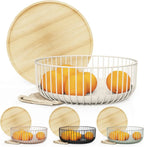 Metal Wire Mesh Fruit Basket with Wooden Lid (Fly-Proof) - My Store