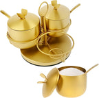 3 Pcs 304 Stainless Steel Sugar Container with Lid and Spoon, Gold Sugar Bowl Rotating Salt Jar Seasoning Can for Salt Spice Pepper