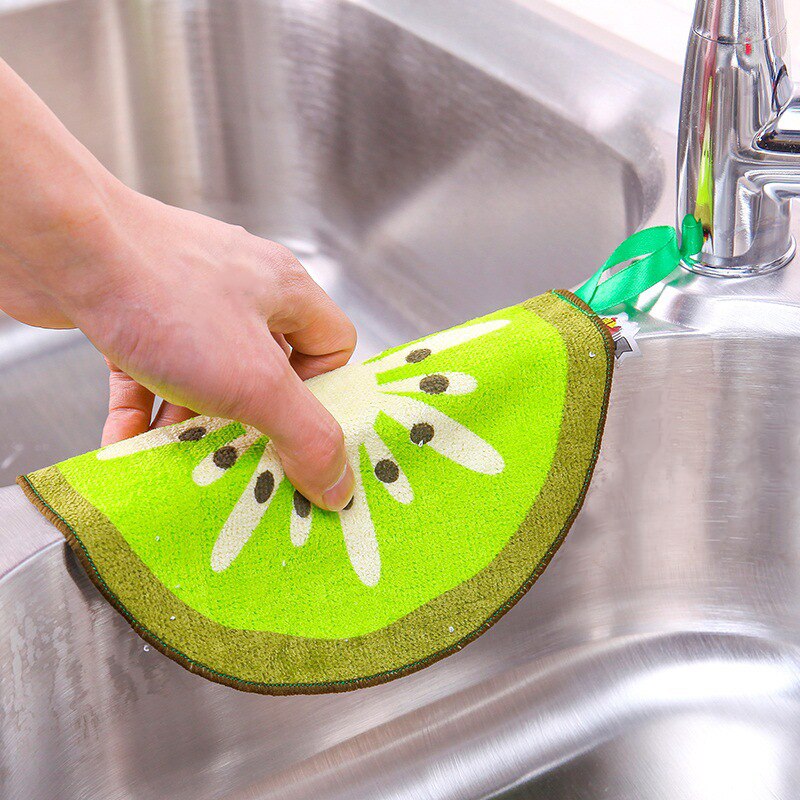 4 pcs Lovely Fruit Print Hanging Kitchen Towel Microfiber