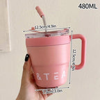 Korean Insulated Stainless Steel Coffe Mug With Straw, 460ml