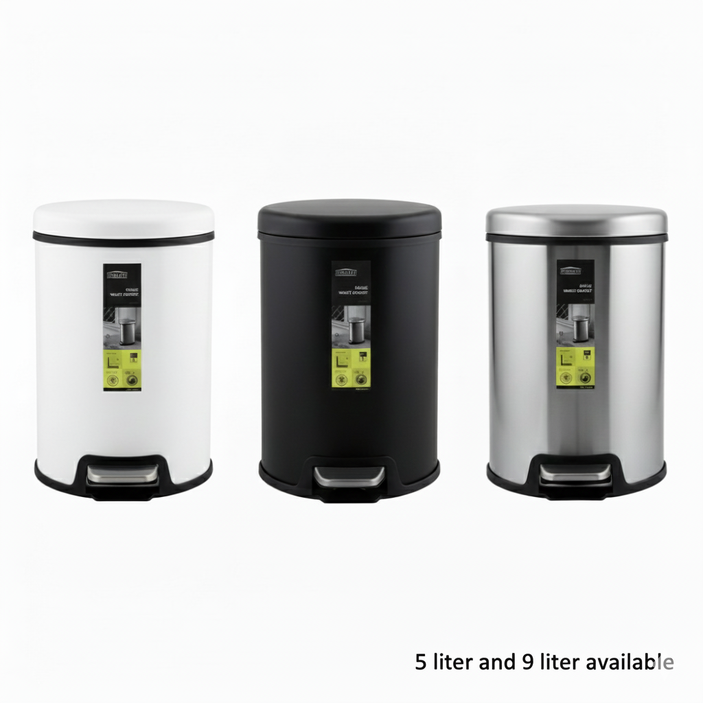 Stainless Steel Hydraulic Pedal Dustbin – 3 Colors (5L & 9L)