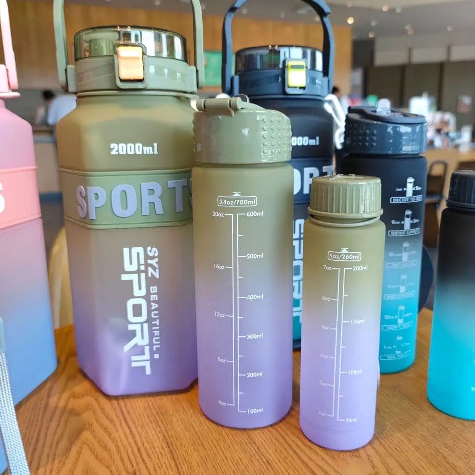 Set of 3 Sport Water Bottles with Straw – Modern Ombre Design - My Store