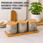 Premium Grey Aurora Marble Ceramic Condiment Jar Set – 3 Pieces (350ml Each)