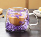 🌸 Double Wall Glass Mug with Dried Flowers (450ml)