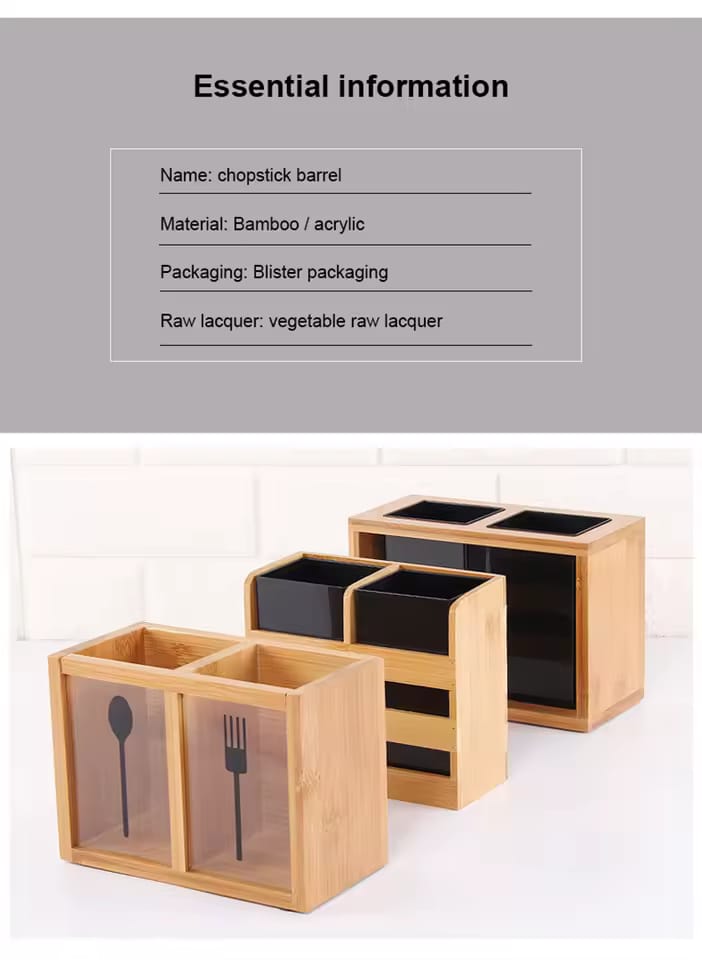Bamboo Cutlery Holder Organizer