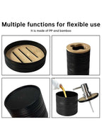 Modern 6-Piece Bathroom Accessories Set – Matte Black & Bamboo
