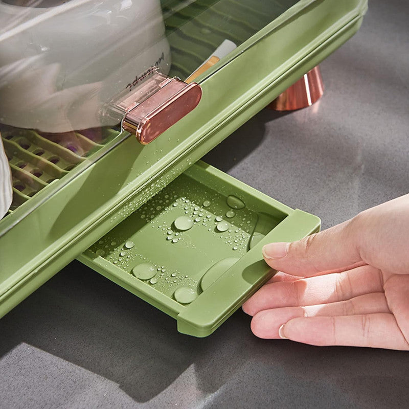 Multifunctional 2-Tier Dish Drying Rack with Dustproof Cover - My Store
